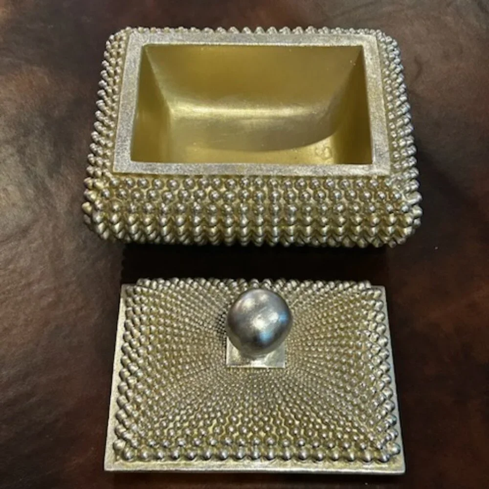 NWT Vintage Coffee Table Champagne Textured Studded Jewelry Trinket Box